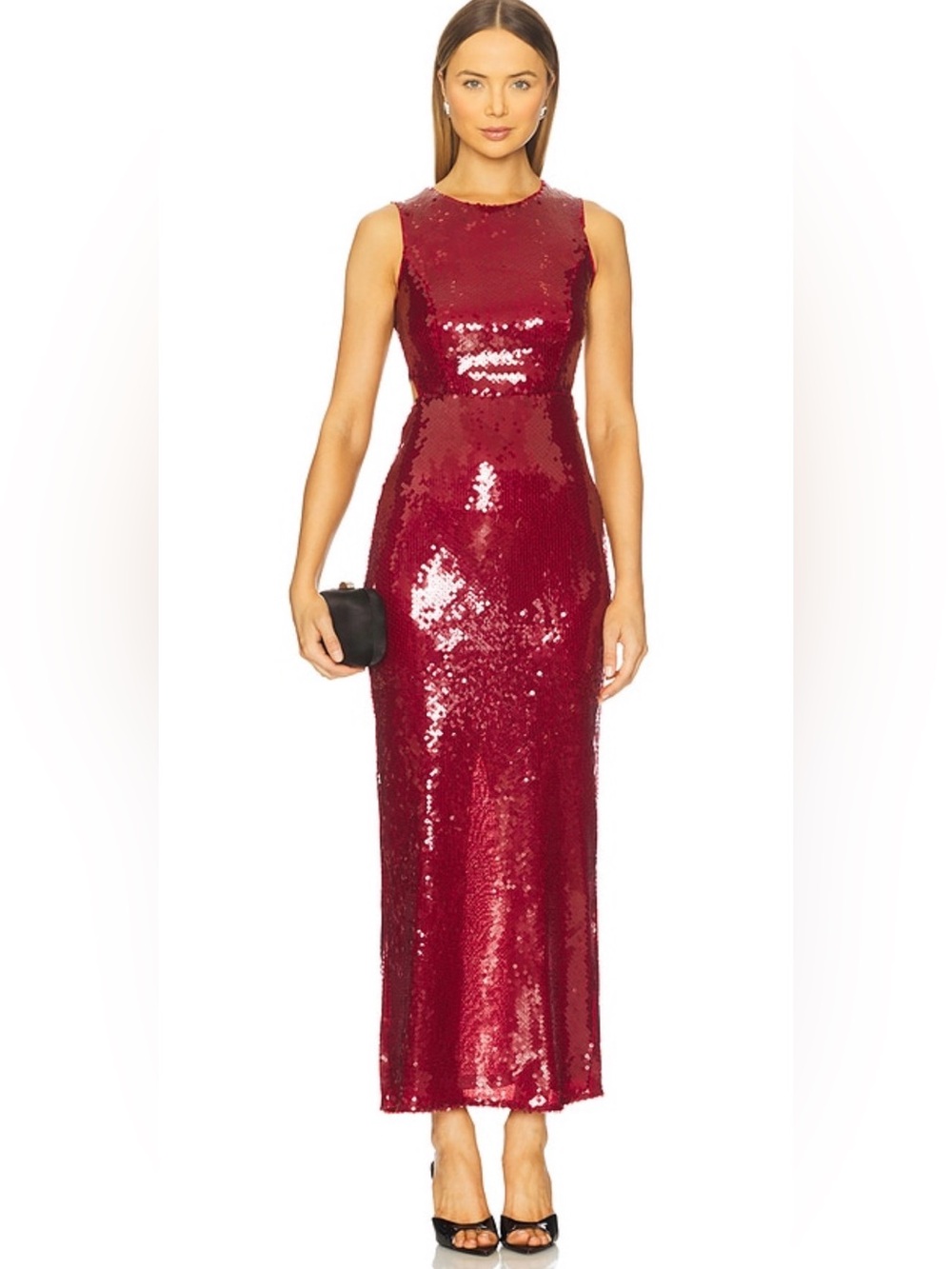 Red Bardot Open Back Evening Gown